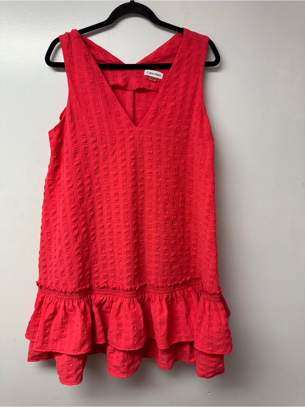 Calvin Klein Coral Textured Peplum Dress Size 12 Sleeveless Drop Waist Resort B3 - Picture 2 of 7